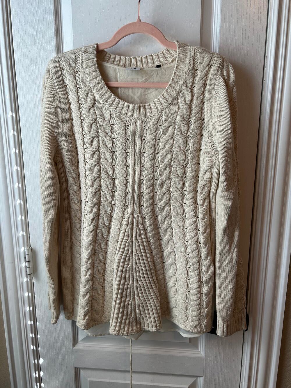 Cabi Cream Cable Knit Lace-Up Back Cardigan Sweater – Medium